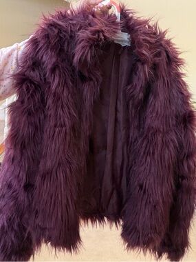 Fashion Nova Burgundy Faux Fur Coat